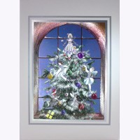 Stunning Art Foil 3D Xmas New Year's Cards "Fairies Decorating Christmas Tree" 